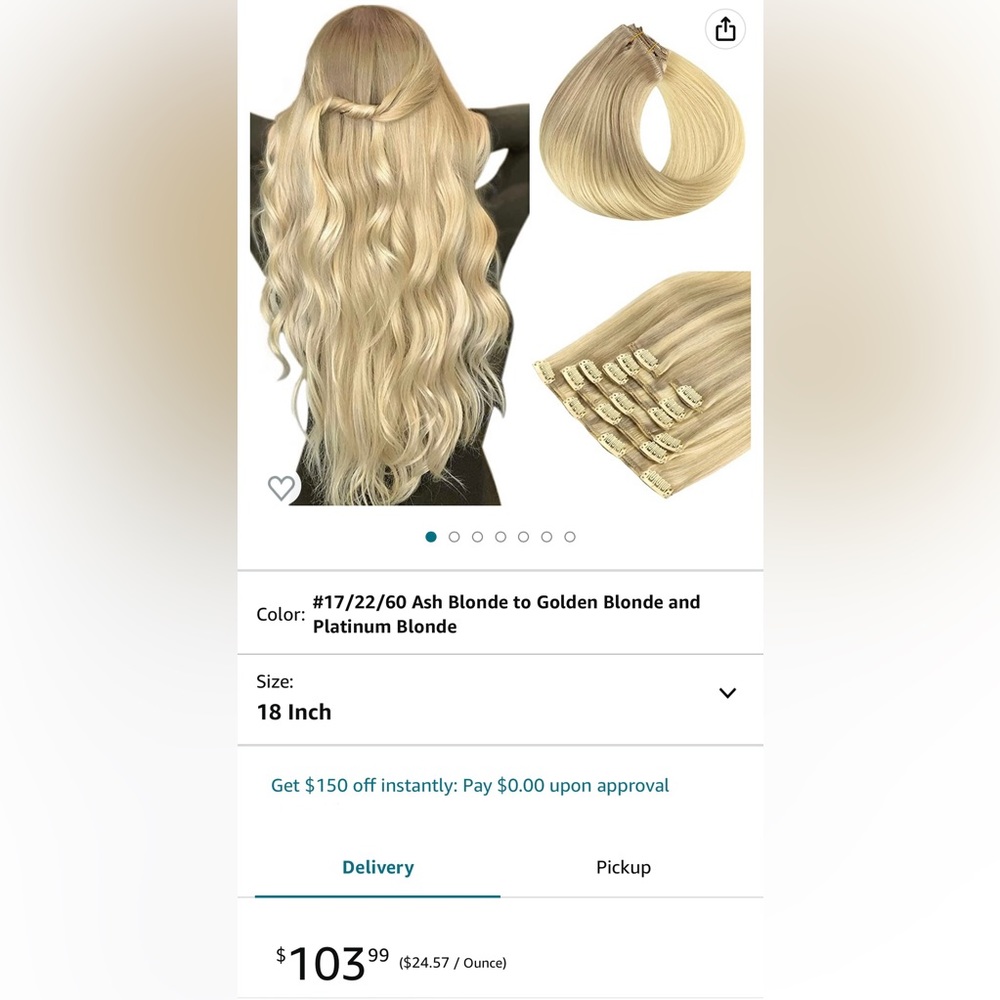 HUMAN HAIR 18” Clip in Remy Extensions Ash Blonde to Golden Blonde & Platinum